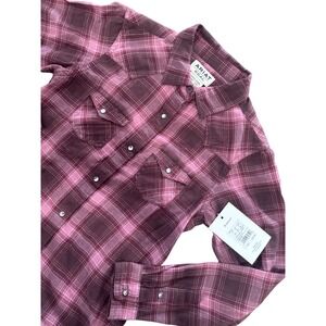 Ariat Girls Plaid Snap Front Long Sleeve Shirt Lucky SNP Clove Brown Youth L 12